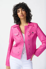 Load image into Gallery viewer, Joseph Ribkoff: Foil Suede Jacket with Metal Trims in Bright Pink 241911
