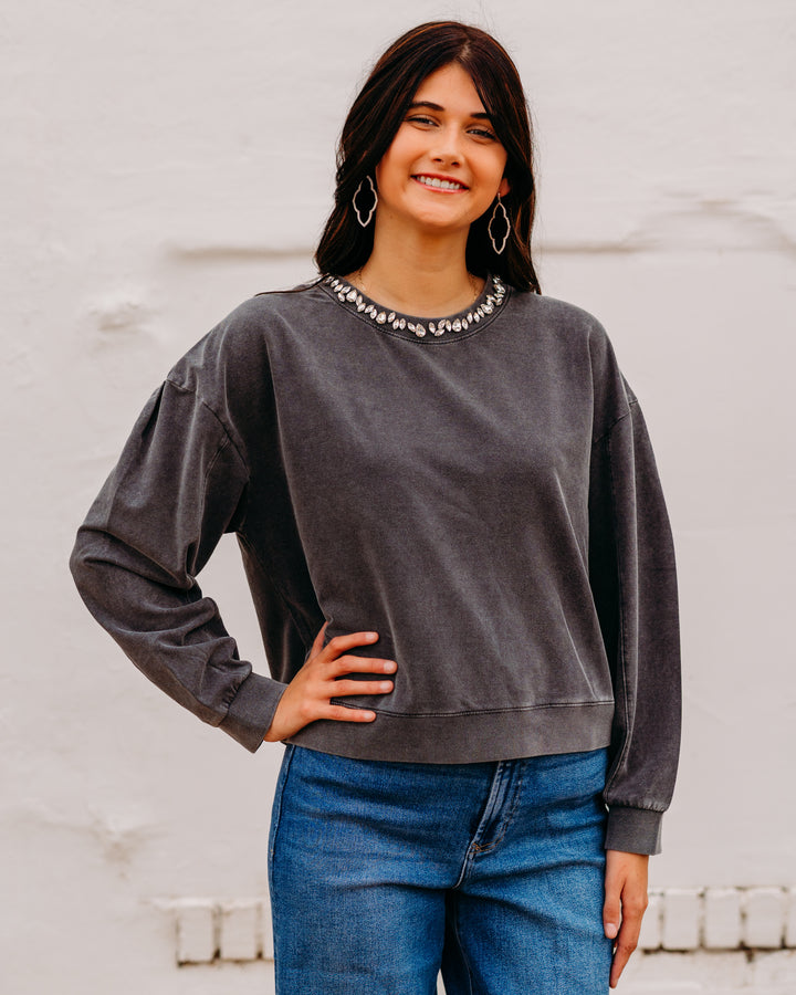 Another Love: Zella Sweater in Black Acid Wash