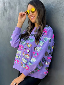 Queen of Sparkles: Purple Mardi Grass Sunglass Sweatshirt PS24004