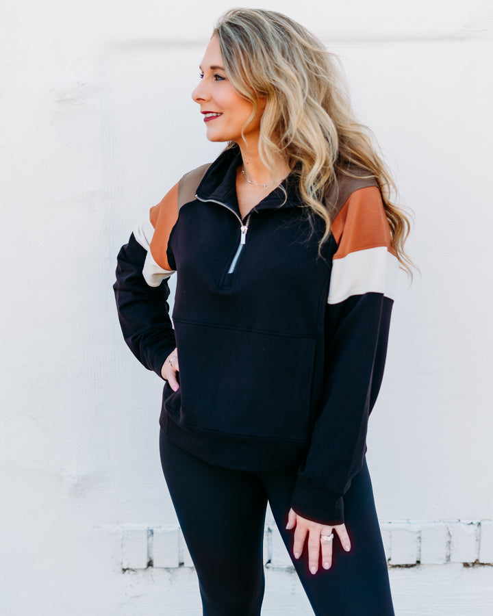 Glyder: Daily Scuba 1/4 Zip in Black, Chocolate, Cinnamon, Oatmilk Stripe