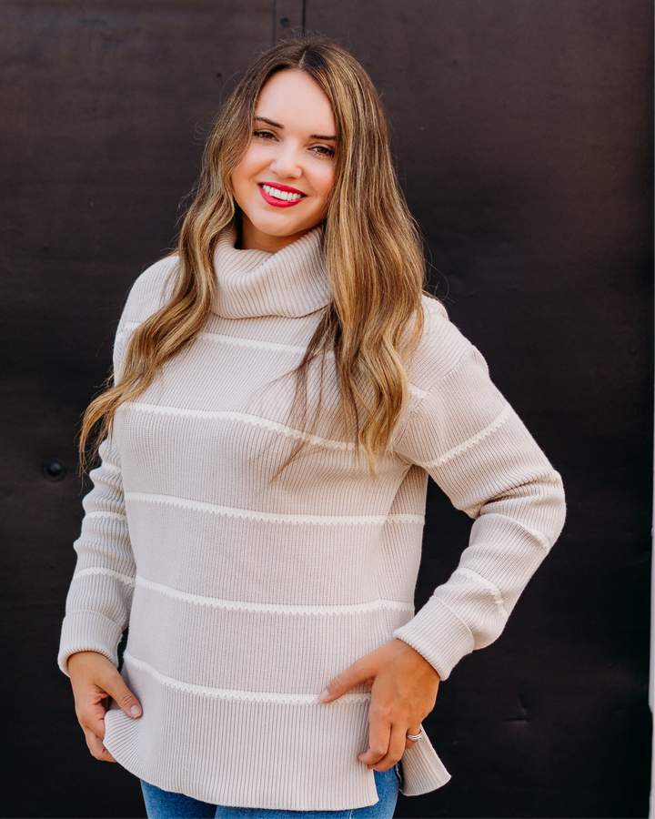 Varley: Hamish Stitch Knit Sweater in Silver Birch