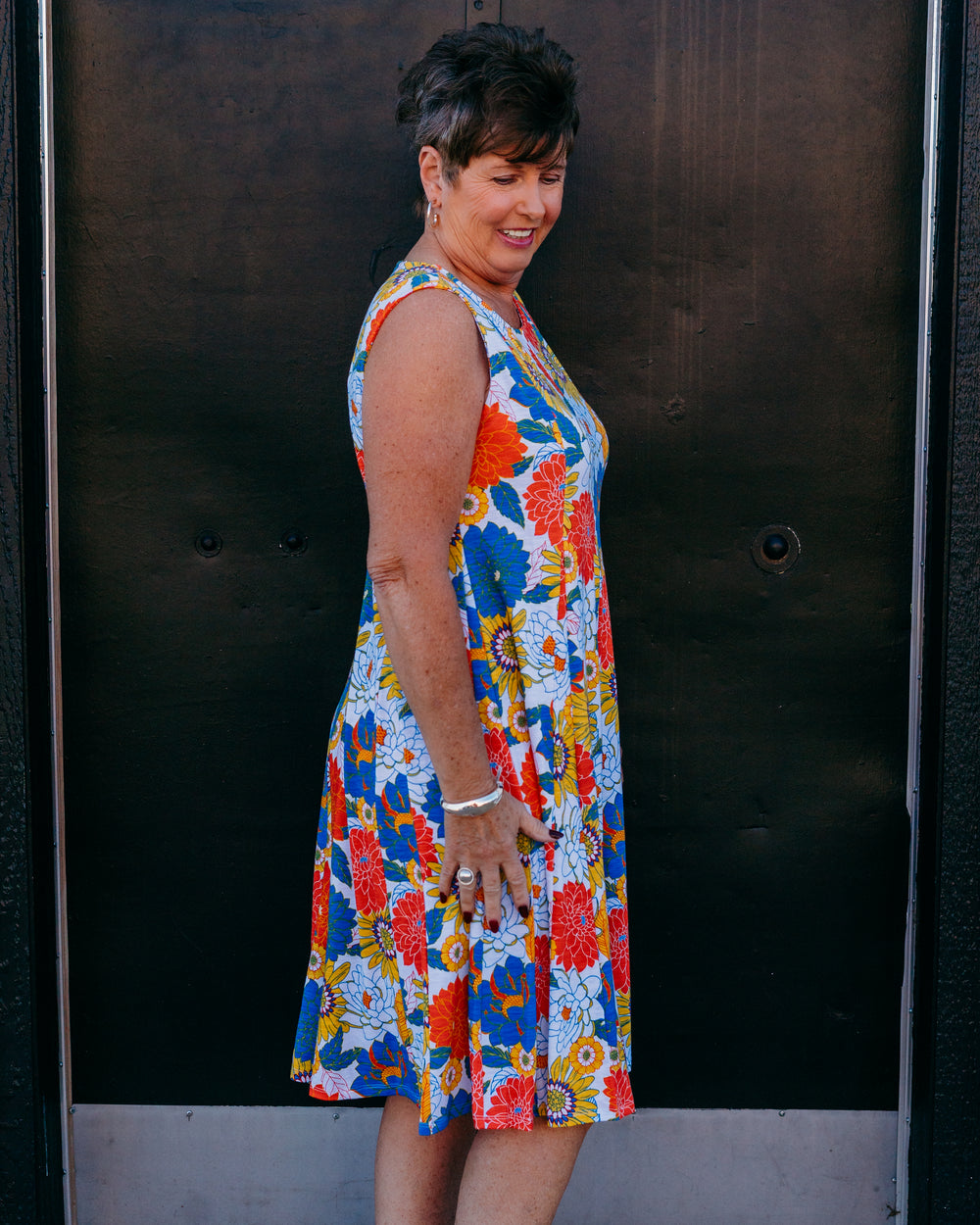 Multiples: Multi-Panel Scoop Nk Tank Dress in Multi (M26104DM) - The Vogue Boutique