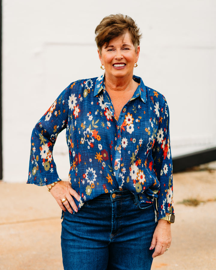 Multiples: (Bohemian Rhapsody) 3/4 Sleeve Button Front Pleated Shirt (M35502BM)