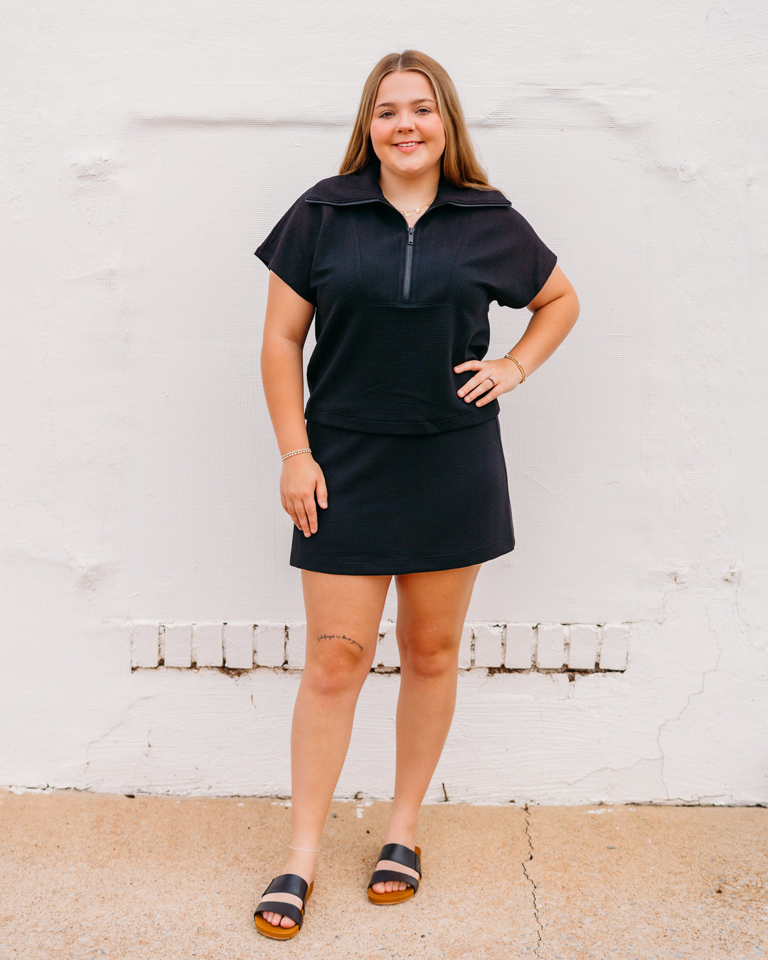 Spanx: Airessentials French Rib Short Sleeve Half Zip in Very Black (22483R)