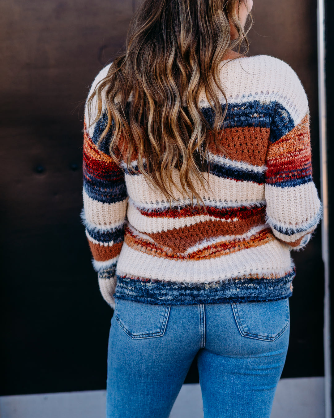 Charlie B: Patchwork Knit Drop Shoulder Sweater in Sepia