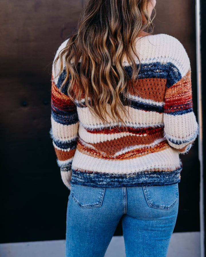 Charlie B: Patchwork Knit Drop Shoulder Sweater in Sepia