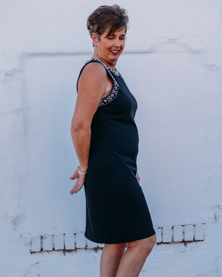 Karen Kane: Embellished Shift Dress in Black (4L90300)