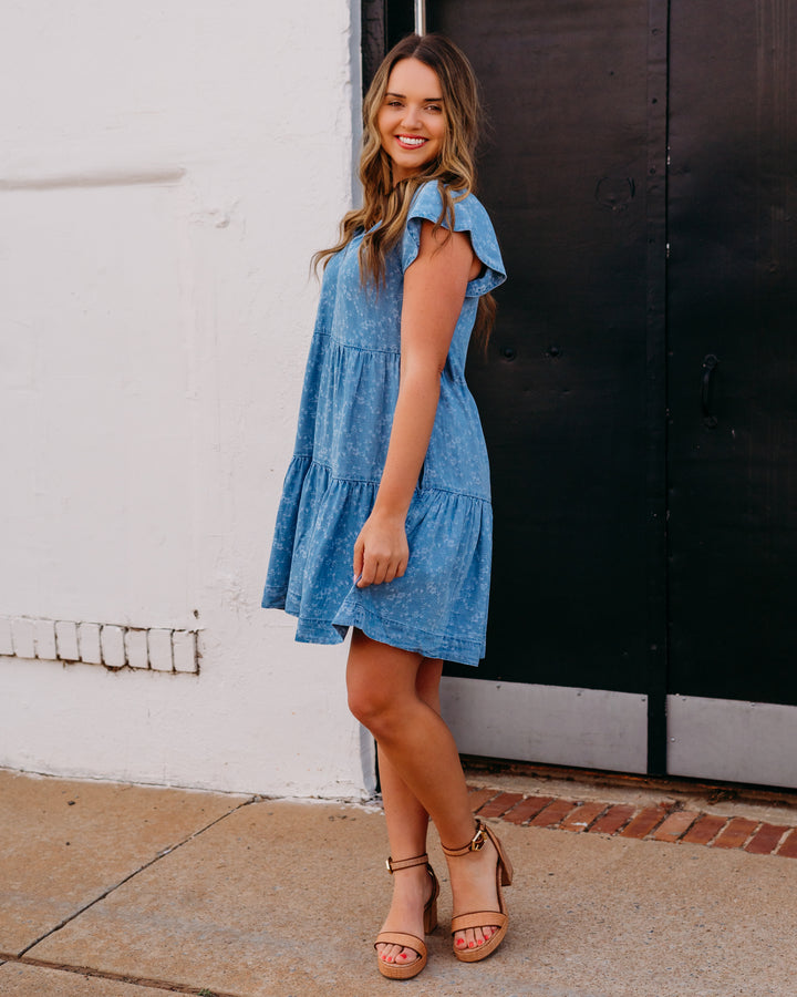 Liverpool: Tiered Flutter Slv Dress in Indigo Roses (LM8A90TLQ) - The Vogue Boutique