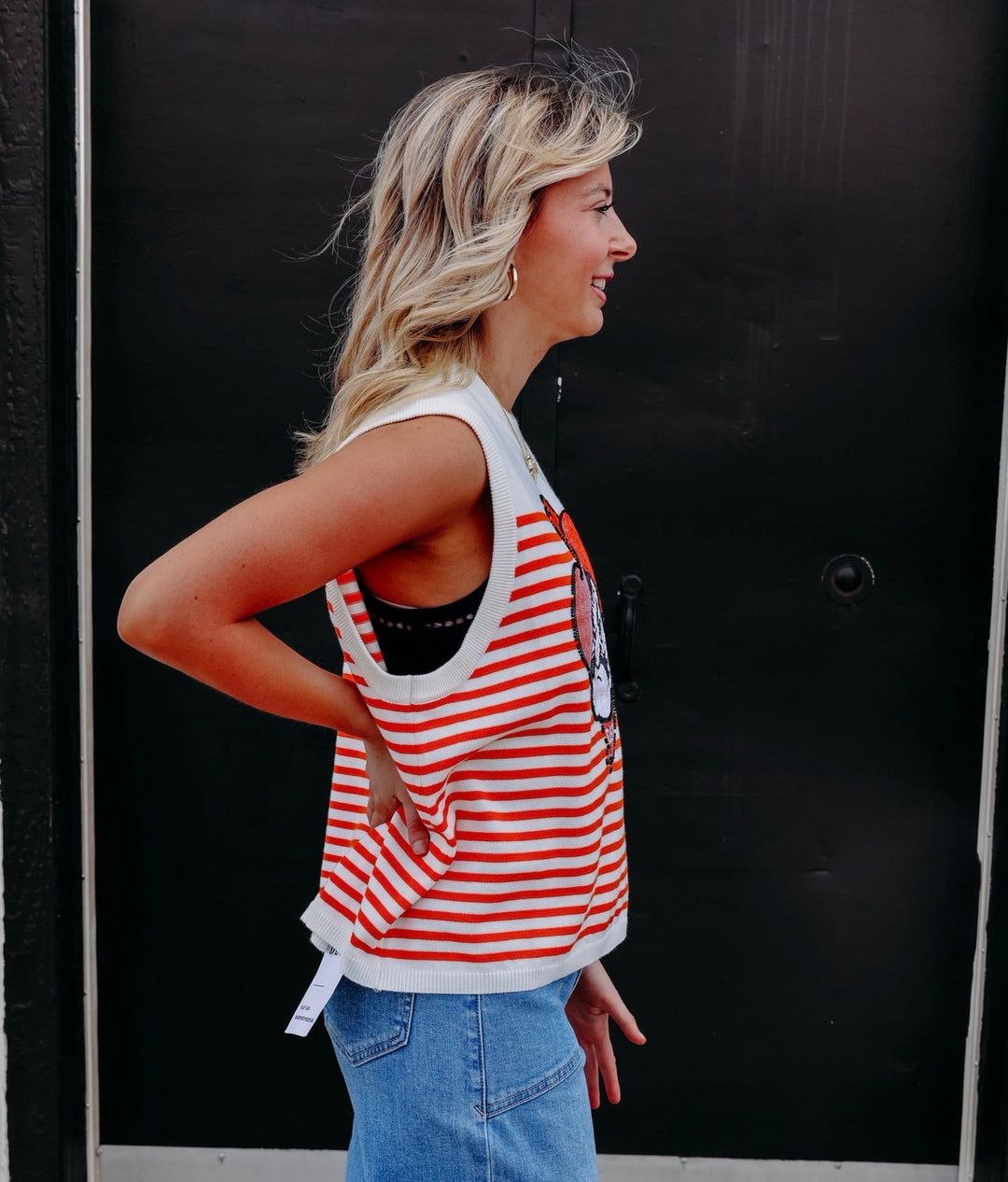 Queen Of Sparkles: Licensed Oklahoma State Mascot Striped Knit Tank in Multi