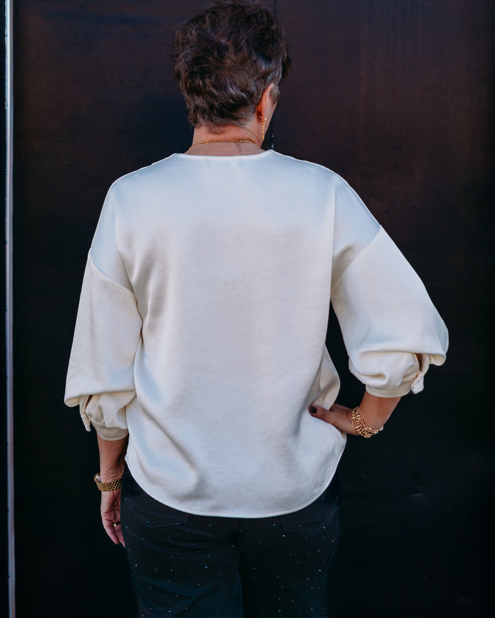 Karen Kane: Lantern Sleeve Satin Top in Cream (4L11819)