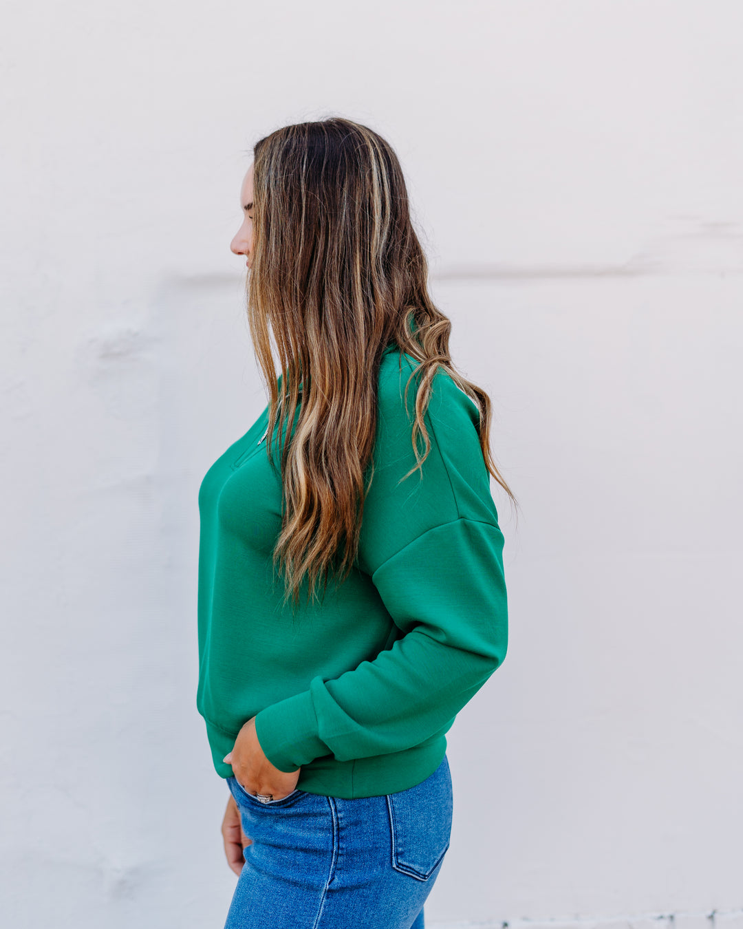 Varley: Hawley Half Zip Sweat in Verdant Green