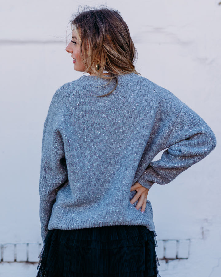 Elan: Grey Sequin Bow Sweater swp11585