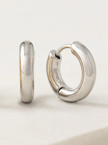 Lovers Tempo: Small Puff Hoop Earrings in Silver