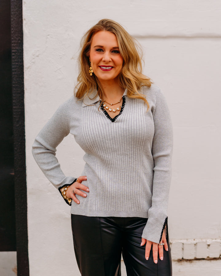 Tribal: Long Sleeve Polo Sweater in Grey Mix (22910-835-0266)