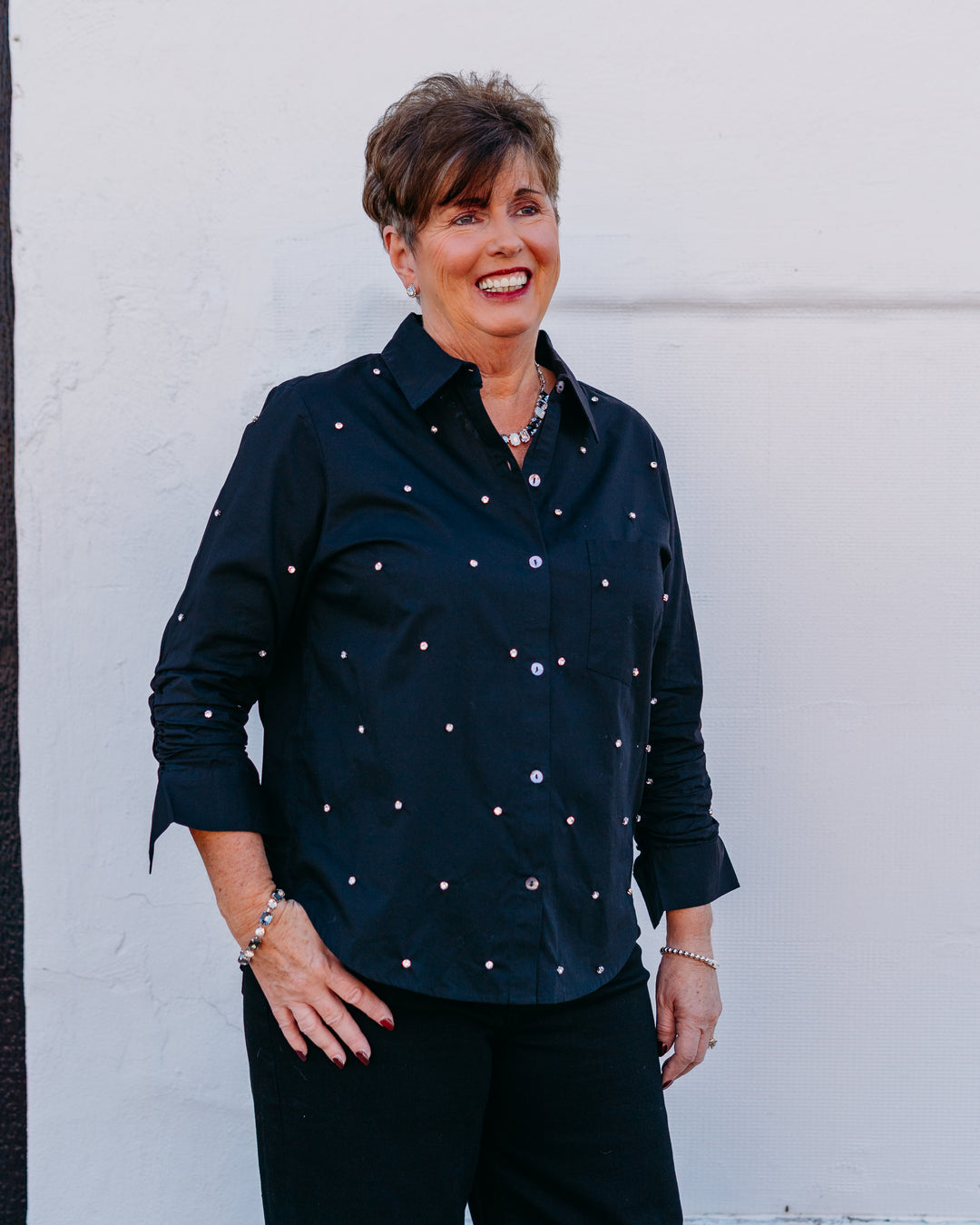 Karen Kane Embellished Black Shirt - Glamourous Fashion Piece M Karen Kane Embellished Black Shirt - Glamourous Fashion Piece M