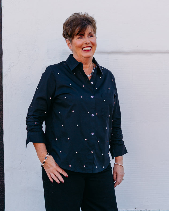 Karen Kane: Embellished Shirt in Black