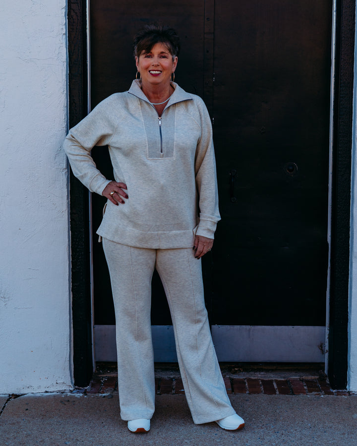 Spanx: Brushed AE Half Zip Tunic in Heather Cream