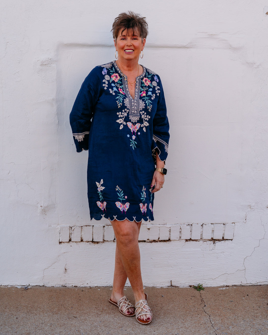 Johnny Was: Linen Scallop Dress in Arva in Blue Night (J31826)