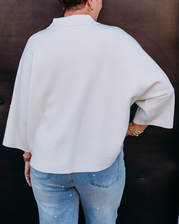 Joseph Ribkoff: Sweater Knit Boxy Pullover With Polo Collar in Winter White (253962)