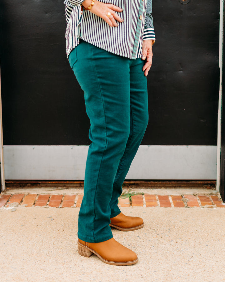 Multiples:  (Sun Stone) Zip Front Ankle Jeans in Deep Green(M35711PM)