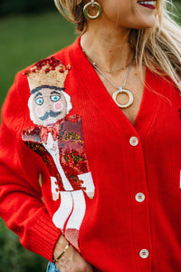 Queen of Sparkles: Red Nutcracker in Leopard Blazer Cardigan
