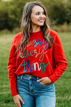Load image into Gallery viewer, Queen of Sparkles: Red Merry Everything Glitter Script Sweater
