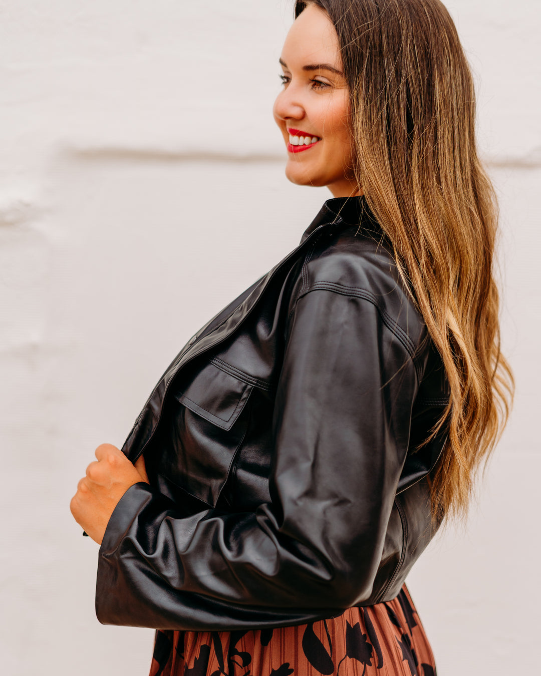Elan: Black Faux Leather Jacket fl8258
