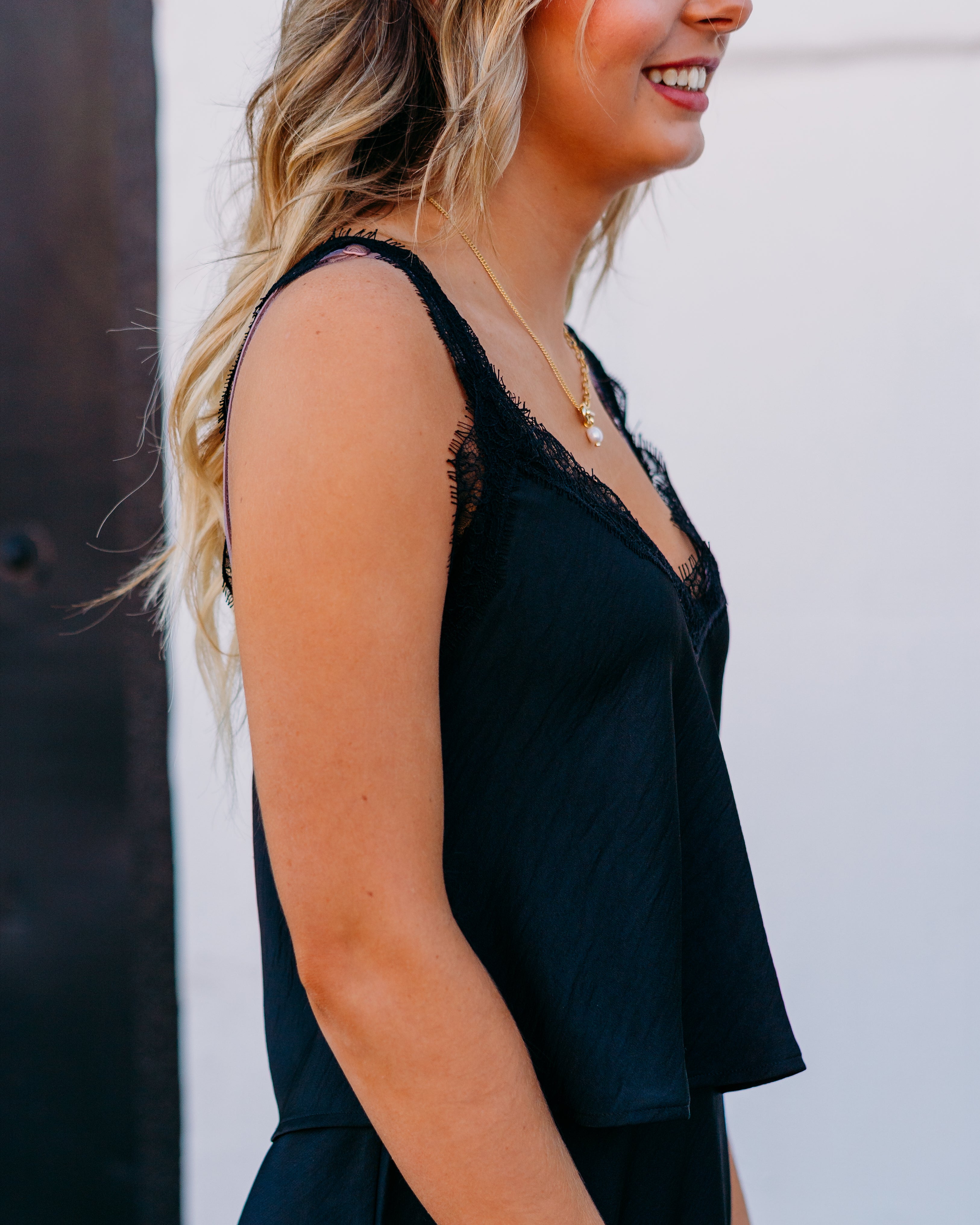 Z Supply: Uma Lace Satin Cami in Black - Feminine & Luxury Fashion