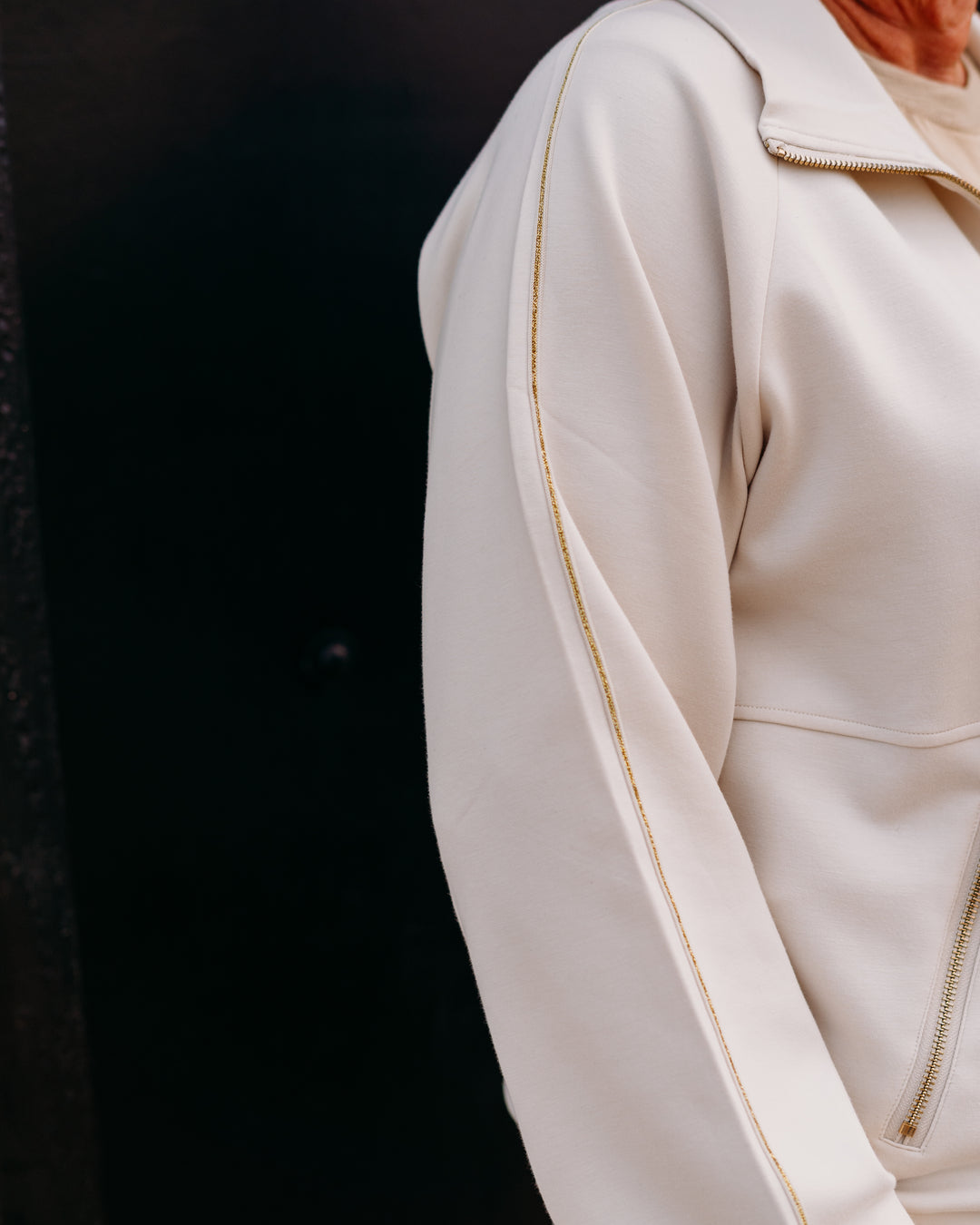 Joseph Ribkoff: Scuba Jersey Funnel Neck Jacket in Birch