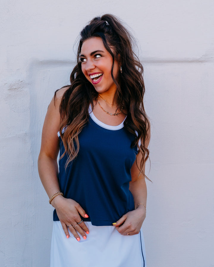 Varley: Tegan Performance Tank in Blue Nights (VAR03099) - The Vogue Boutique