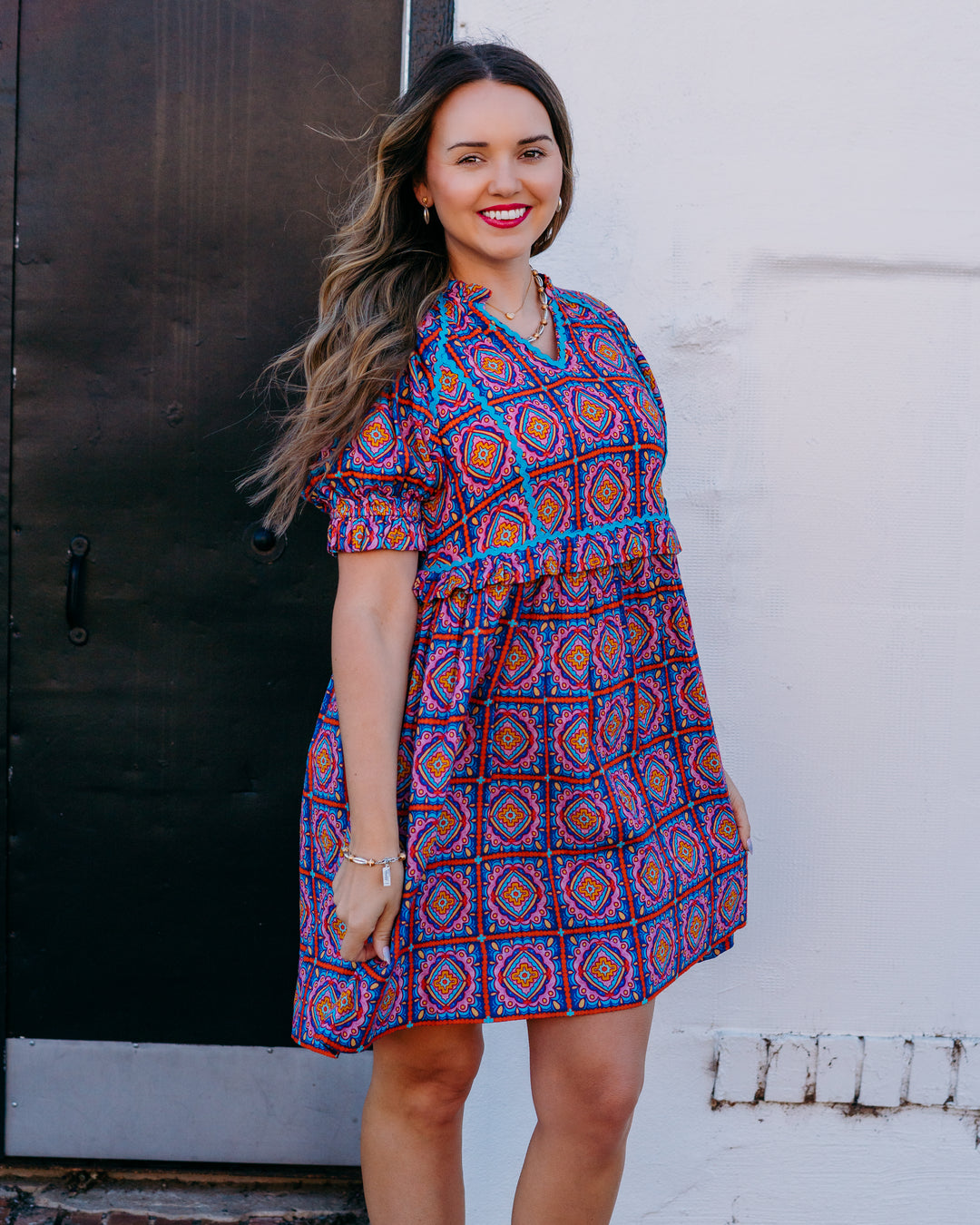 Sister Mary: Talia Dress in Pink Tiles