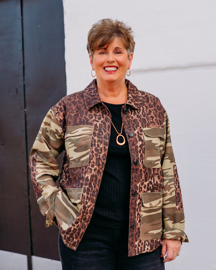 Johnny Was: Molly Camo/ Leopard Patchwork Jacket in OG Leopard