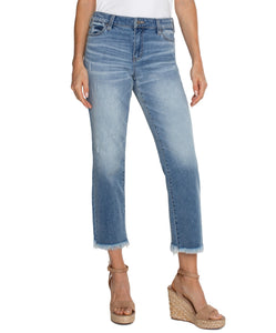 Liverpool: Kennedy Crop Straight Leg Jeans with Fray Hem in Ashmore