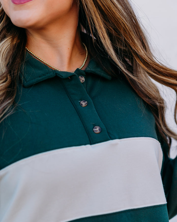 Glyder: Lounge Skimmer Polo in Forest and Oatmilk
