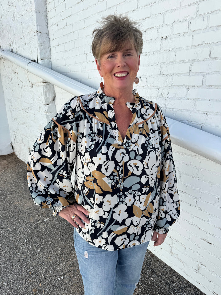 Jade: Trimmed Top in Fall Bloom