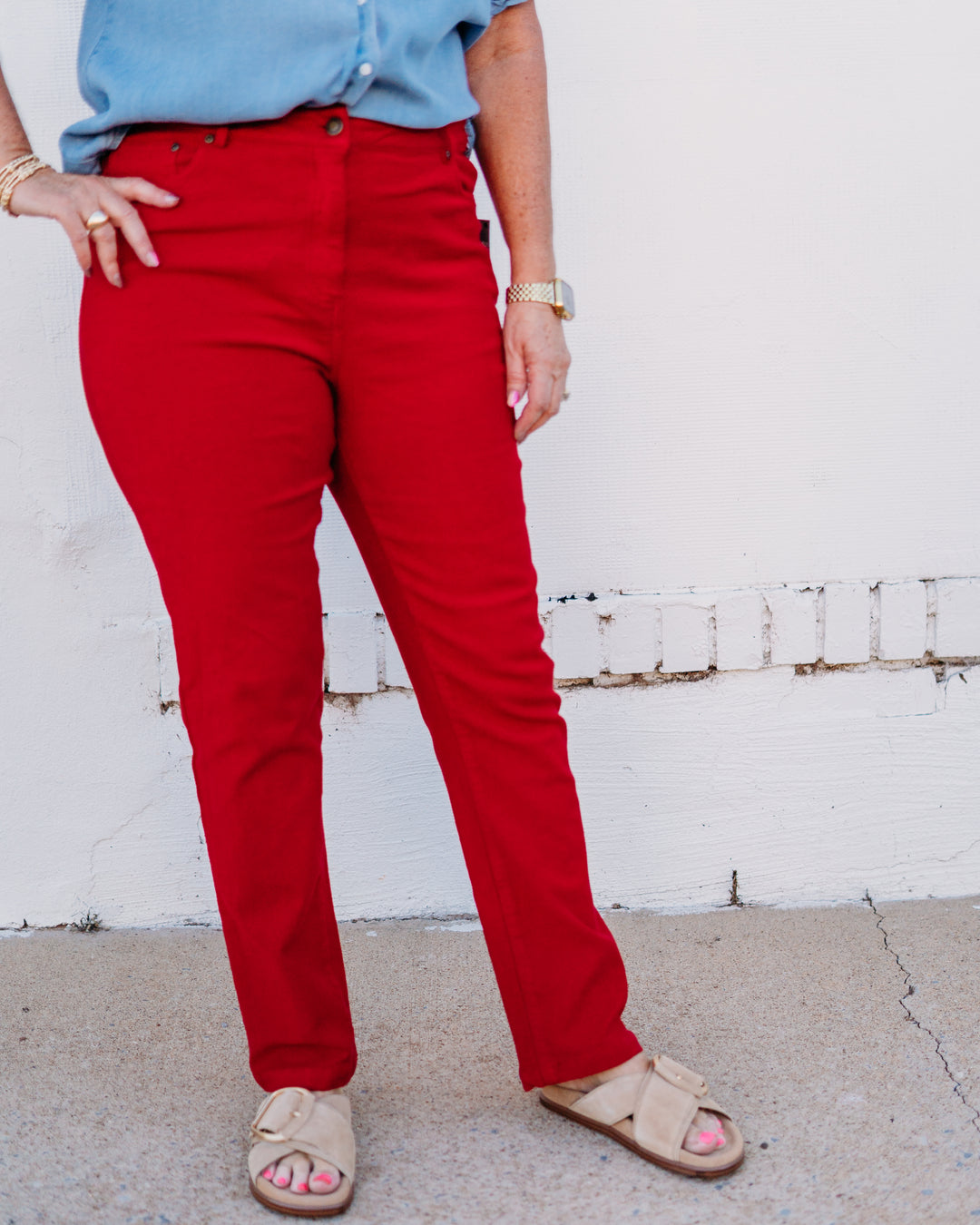 Multiples: Zip Front Ankle Jeans in Red(M35711PM)