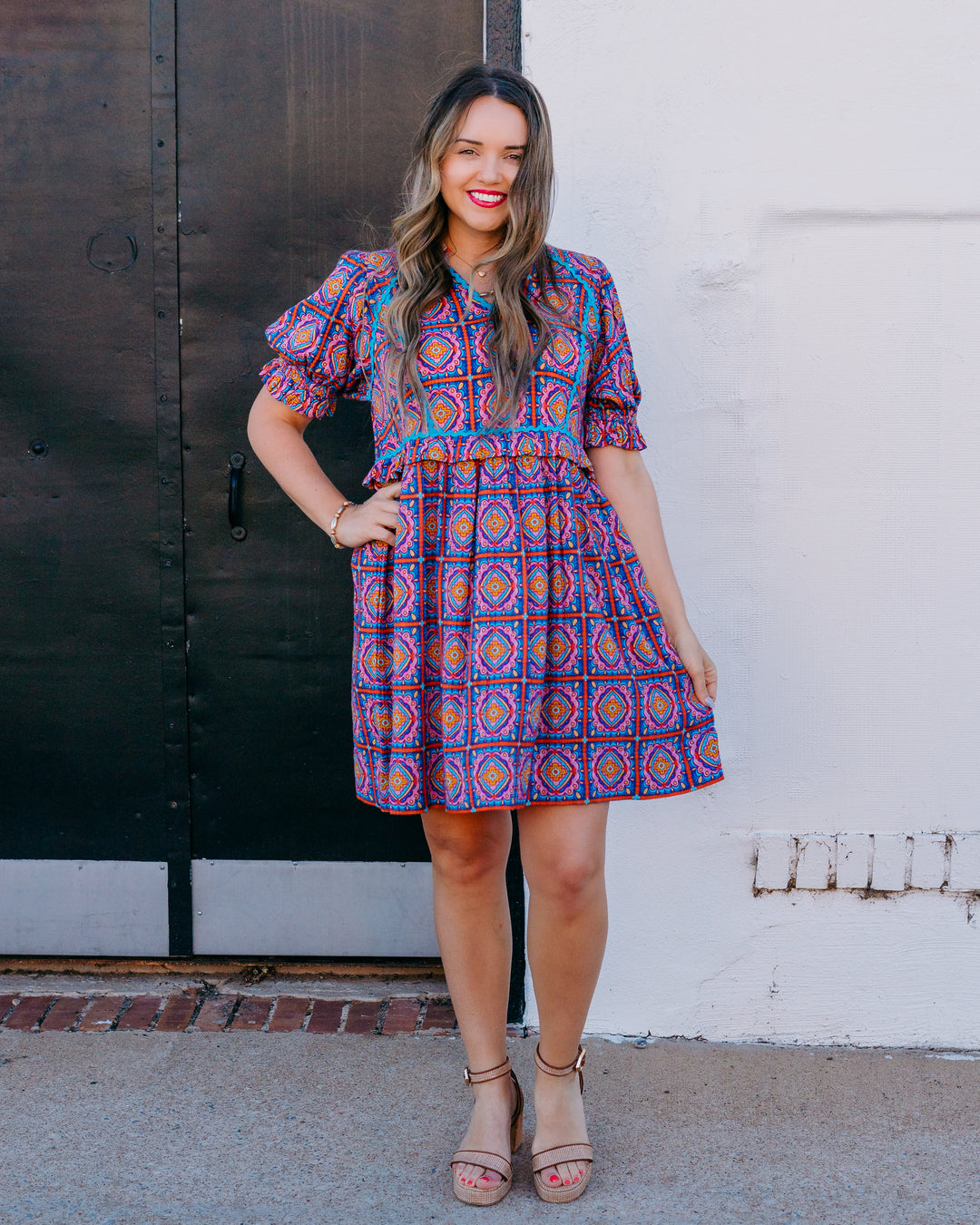 Sister Mary: Talia Dress in Pink Tiles