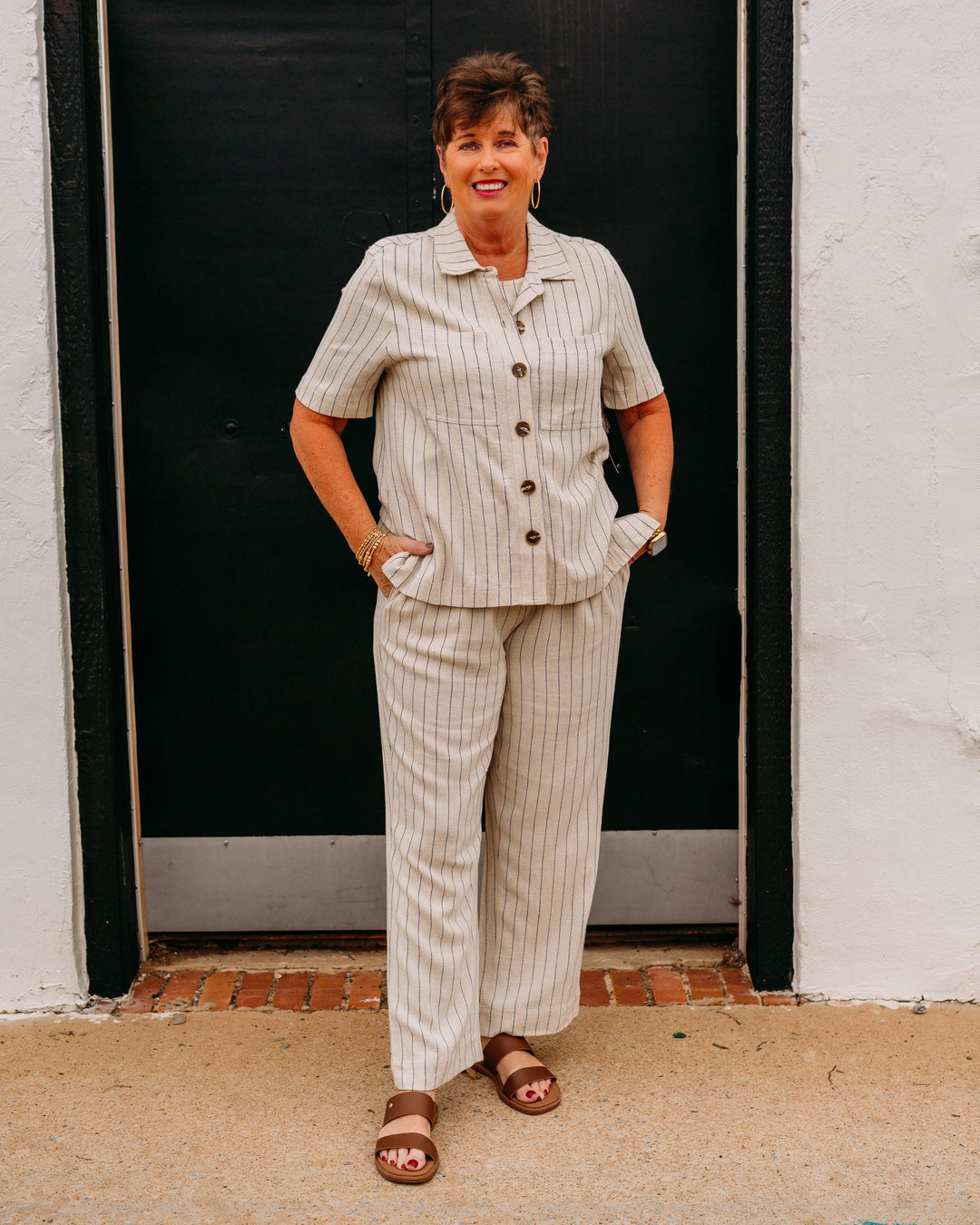 Multiples: Drop Shoulder 2-Pocket Button Front Jacket in Flax (M26711JM) - The Vogue Boutique