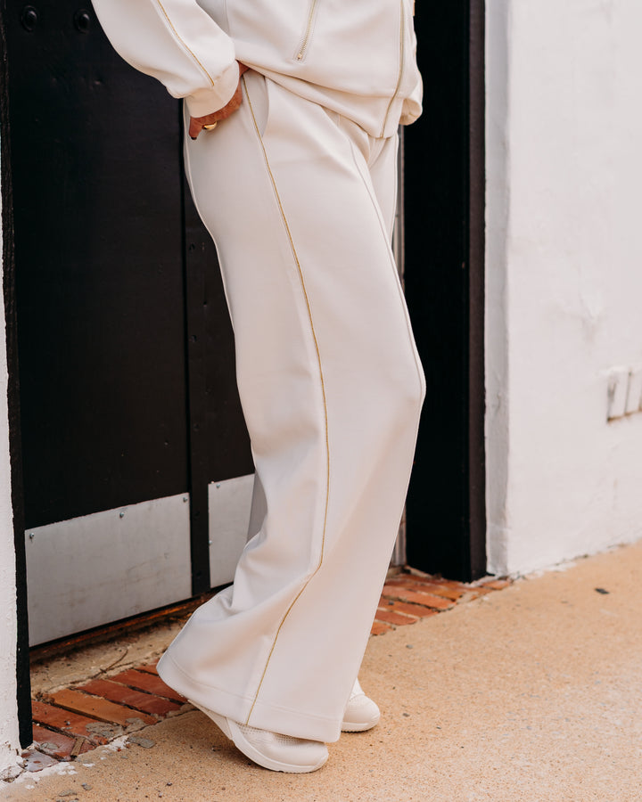 Joseph Ribkoff: Scuba Jersey Wide Leg Pull-On Pants in Birch