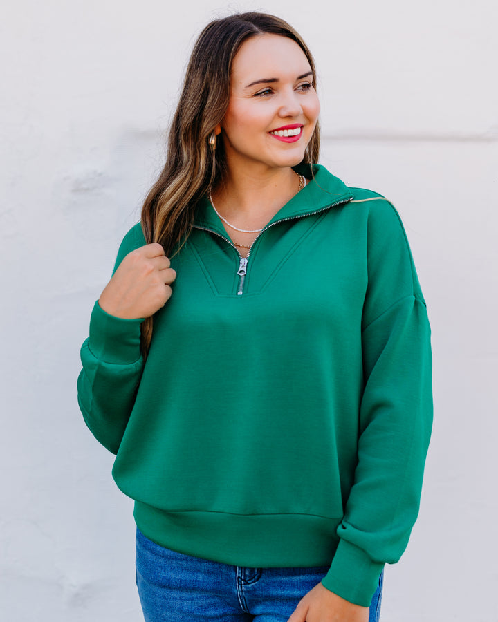 Varley: Hawley Half Zip Sweat in Verdant Green