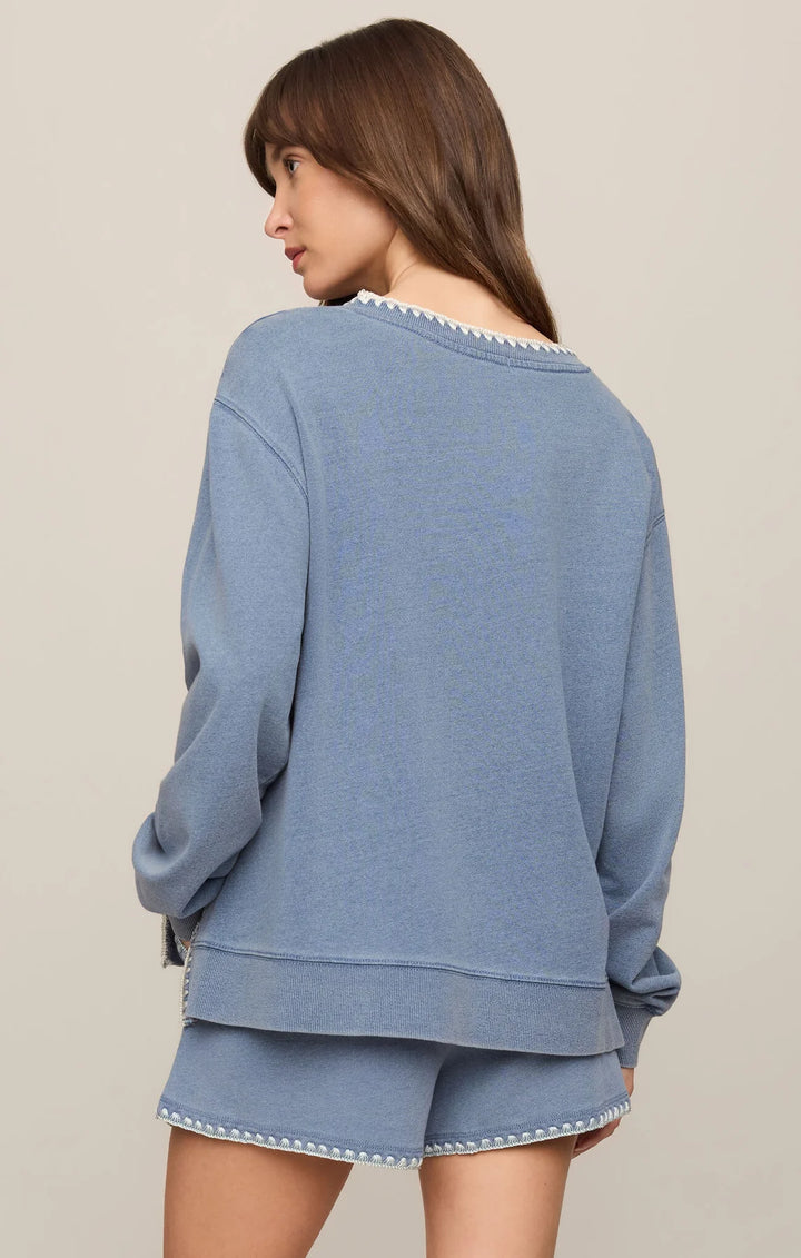Z Supply: Cam Knit Denim Whipstitch Top in Santorini Indigo (ZT263233)