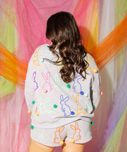 Load image into Gallery viewer, Queen of Sparkles: Grey Multi Scattered Bunny Sweatshirt
