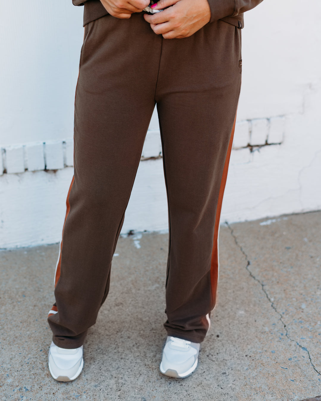 Glyder: Retro Straight Leg Sweat Pant in Chocolate Cinnamon, Oatmilk Stripe