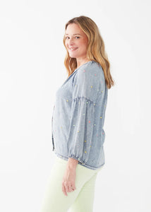 French Dressing Jeans: Embroidered Flower Shirt in Driftwood Wash 7297846
