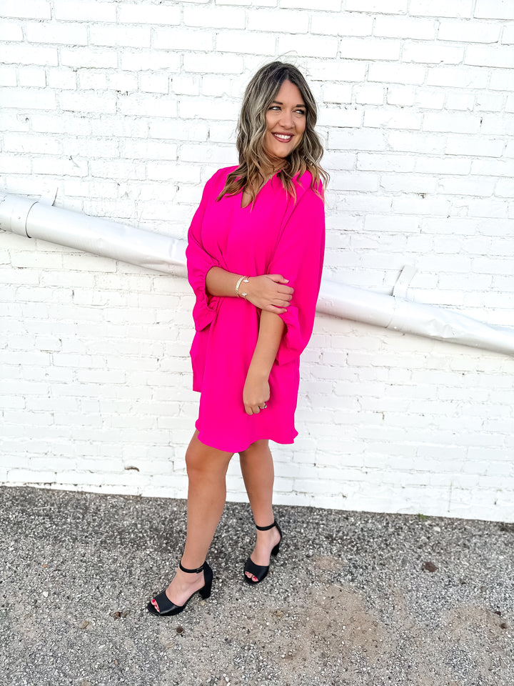 Ivy Jane: V-Neck Basic Dress in Hot Pink