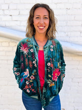 Load image into Gallery viewer, Johnny Was: Ashira Velvet Snap Front Bomber Jacket in Deep Teal
