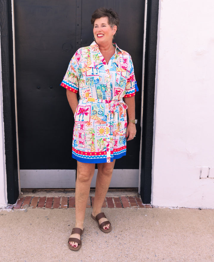 Joy Joy: Placket Shirt Dress in Sunny Vacay (77D4982)