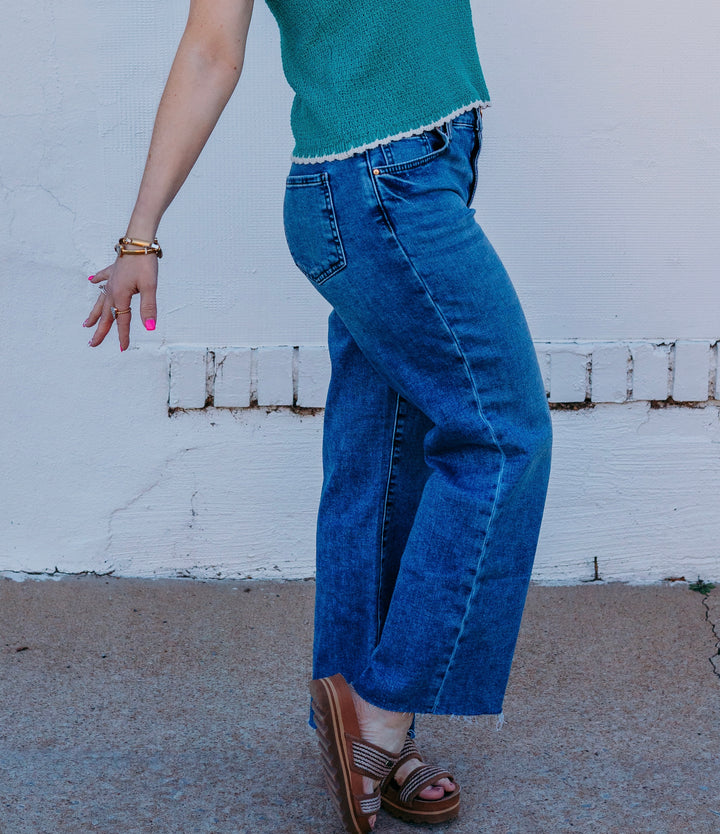 Kut: Charlotte High Rise Wide Leg With Raw Hem in Star (KG1795MA7) - The Vogue Boutique