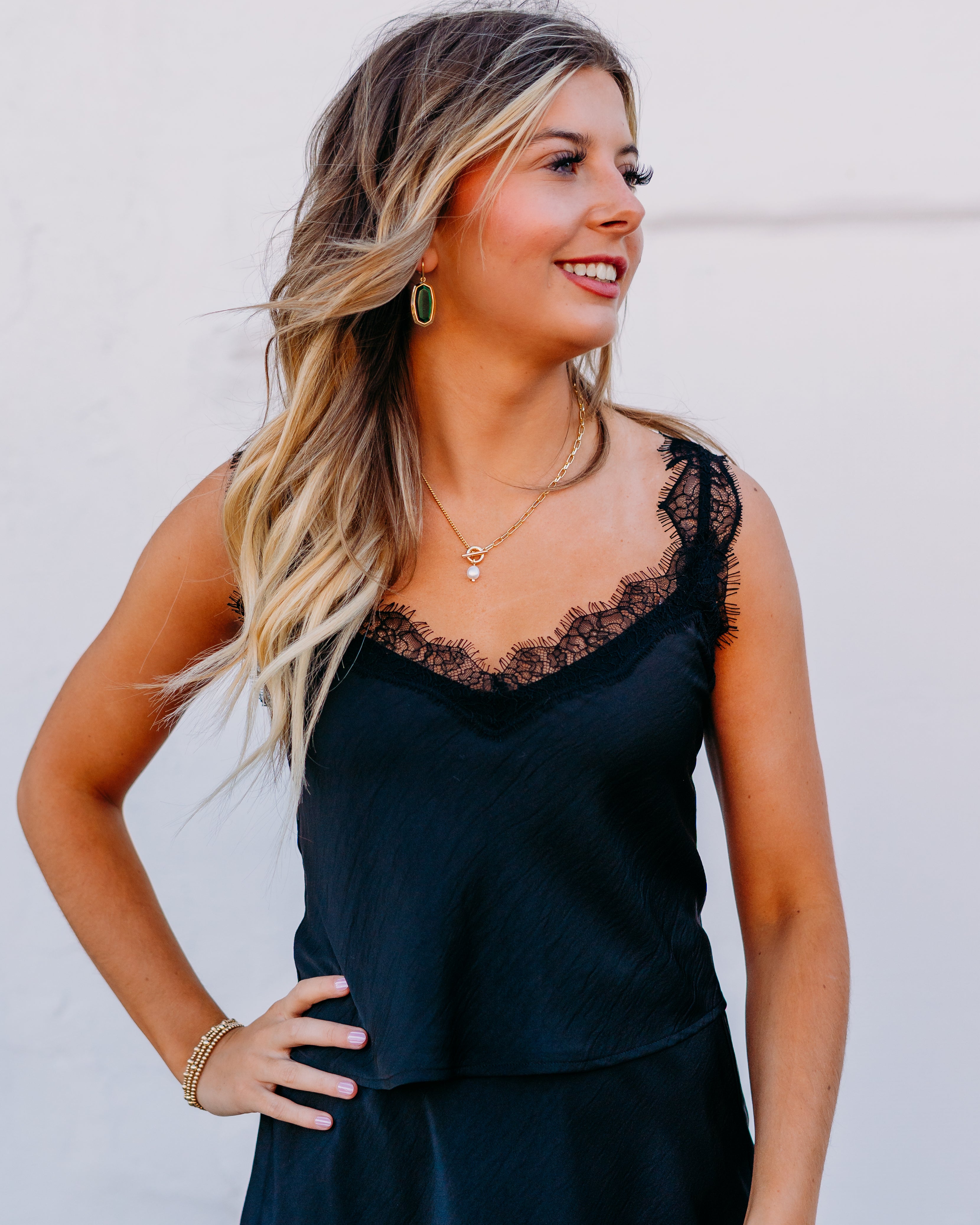 Z Supply: Uma Lace Satin Cami in Black - Feminine & Luxury Fashion