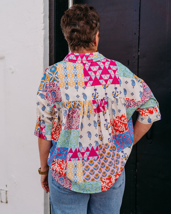 Joy Joy: Button Short Sleeve Shirt in Kaleidocloth (76A4952) - The Vogue Boutique